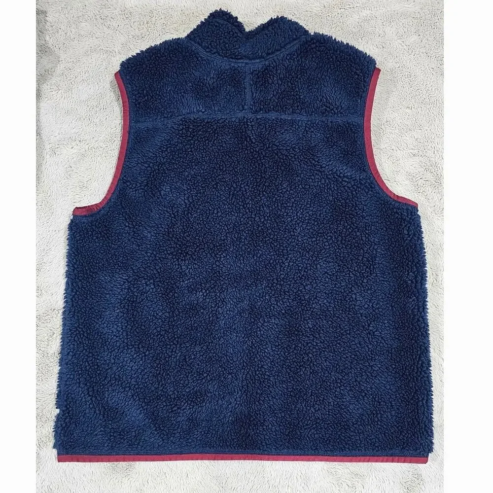 L.L. Bean Mens XL Mountain Pile Sherpa Fleece Vest Blue Red Full Zip Pockets